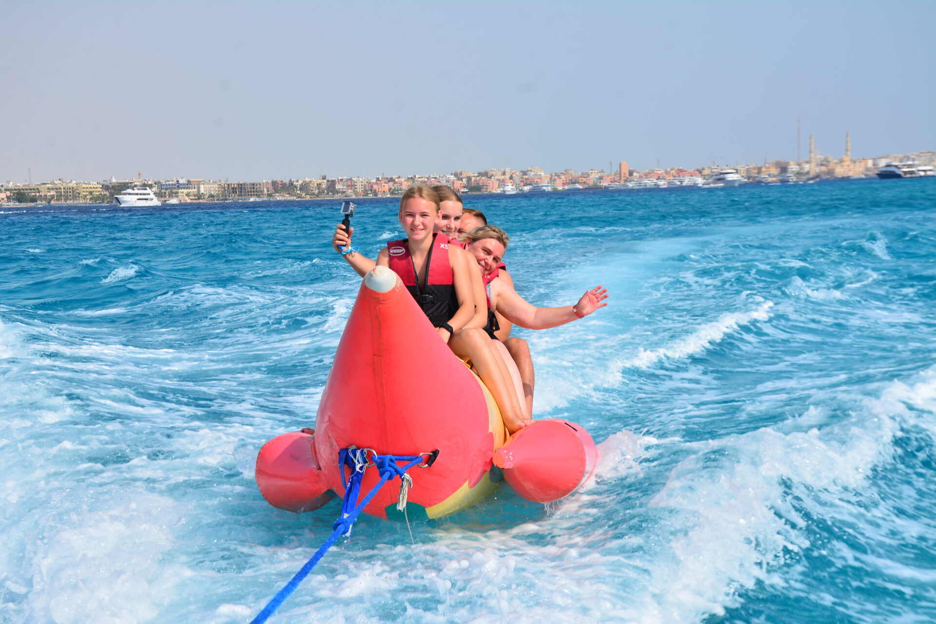 Tourists taking photos during Hurghada Green Boat excursion